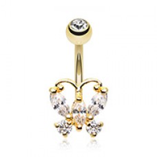 Golden Delightful Butterfly Cubic Zirconia Belly Button Ring