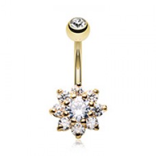 Golden Spring Flower Cubic Zirconia Belly Button Ring