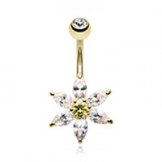 Golden Glistening Flower Bliss Cubic Zirconia Belly Button Ring