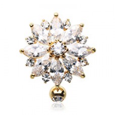 Golden Radiant Flower Multi-Gem Reverse Cubic Zirconia Belly Button Ring