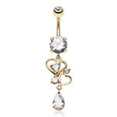 Golden Hearts Delight Cubic Zirconia Belly Button Ring