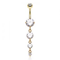 Golden Brilliant Gem Cascade Cubic Zirconia Belly Button Ring