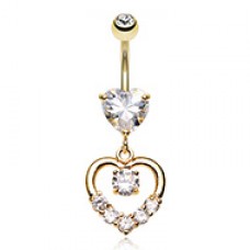 Golden Lusterous Double Heart Cubic Zirconia Belly Button Ring