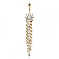 Golden Exquisite Bedazzled Cascading Cubic Zirconia Belly Button Ring