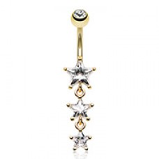 Golden Sparkling Star Drop Cubic Zirconia Belly Button Ring