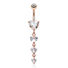 Rose Gold Brilliant Heart Cascade Cubic Zirconia Belly Button Ring