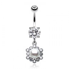 Dainty Pearl Classic Cubic Zirconia Belly Button Ring