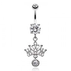 Dainty Crown Dangle Cubic Zirconia Belly Button Ring