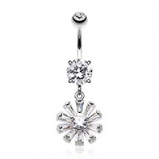 Glistening Rising Sun Cubic Zirconia Belly Button Ring