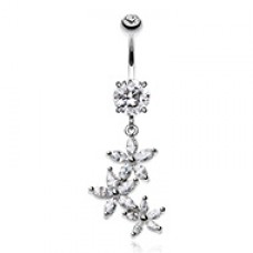 Blossom Flower Gem Cascade Cubic Zirconia Belly Button Ring