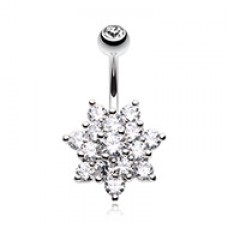Blooming Spring Flower Cubic Zirconia Belly Button Ring