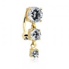 Golden Brilliant Cascading Reverse Drop Top Cubic Zirconia Belly Button Ring