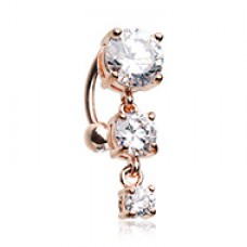 Rose Gold Brilliant Cascading Reverse Drop Top Cubic Zirconia Belly Button Ring