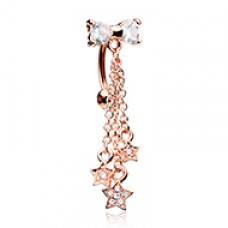 Rose Gold Reversible Drop Down CZ Bow Stars Cubic Zirconia Belly Button Ring