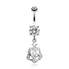Alluring Dainty Rose Cubic Zirconia Belly Button Ring