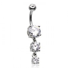 Three Cubic Gems Cascade Cubic Zirconia Belly Button Ring
