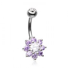 Luxuriant Spring Flower Cubic Zirconia Belly Button Ring
