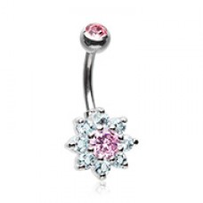 Luxuriant Spring Flower Cubic Zirconia Belly Button Ring