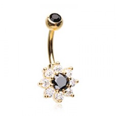 Golden Luxuriant Spring Flower Cubic Zirconia Belly Button Ring