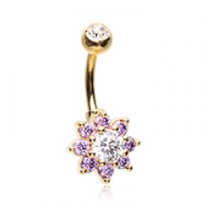 Golden Luxuriant Spring Flower Cubic Zirconia Belly Button Ring