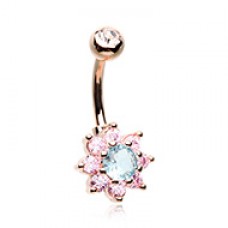 Rose Gold Luxuriant Spring Flower Cubic Zirconia Belly Button Ring
