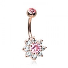 Rose Gold Luxuriant Spring Flower Cubic Zirconia Belly Button Ring