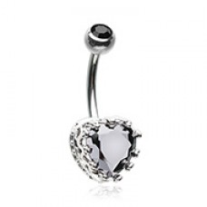Sacred Heart Crown Cubic Zirconia Belly Button Ring