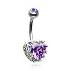 Sacred Heart Crown Cubic Zirconia Belly Button Ring
