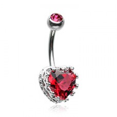 Sacred Heart Crown Cubic Zirconia Belly Button Ring