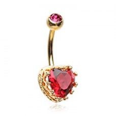 Golden Sacred Heart Crown Cubic Zirconia Belly Button Ring