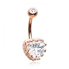 Rose Gold Sacred Heart Crown Cubic Zirconia Belly Button Ring