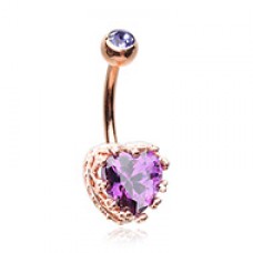 Rose Gold Sacred Heart Crown Cubic Zirconia Belly Button Ring