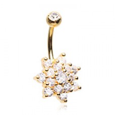 Golden Blooming Spring Flower Cubic Zirconia Belly Button Ring