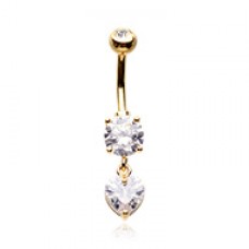 Golden Elegant Heart Drop Cubic Zirconia Belly Button Ring