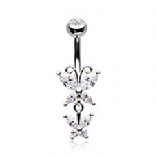 Double Butterfly Drop Cubic Zirconia Belly Button Ring