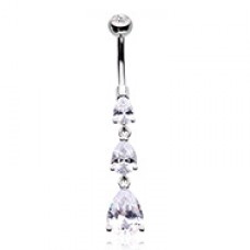 Cascading Teardrop Sparkle Cubic Zirconia Belly Button Ring