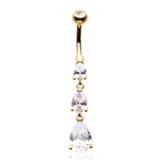 Golden Cascading Teardrop Sparkle Cubic Zirconia Belly Button Ring