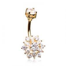 Golden Sunburst Cubic Zirconia Belly Button Ring