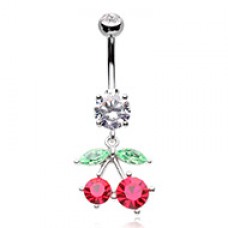 Cherries Cherry Drop Cubic Zirconia Belly Button Ring