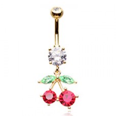 Golden Cherry Drop Cubic Zirconia Belly Button Ring