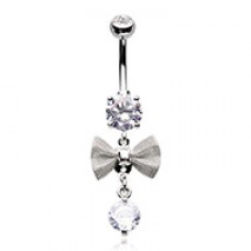 Dainty Mesh Bow Cubic Zirconia Belly Button Ring
