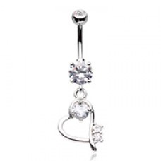 Tilted Heart Drop Cubic Zirconia Belly Button Ring