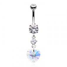 Iridescent Heart Drop Cubic Zirconia Belly Button Ring