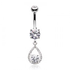 Multigem Dangle TearDrop Cubic Zirconia Belly Button Ring