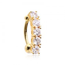 Golden Cascading Cubic Zirconia Drop Top Reverse Belly Button Ring