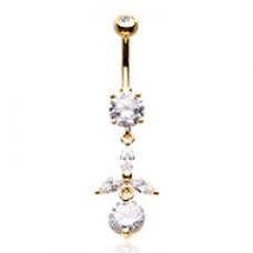Golden Dainty Leaf Drop Cubic Zirconia Belly Button Ring