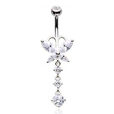 Butterfly Dangle Drop Cubic Zirconia Belly Button Ring