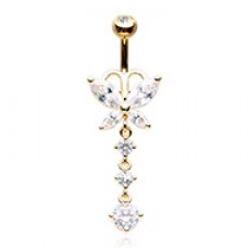 Golden Butterfly Dangle Drop Cubic Zirconia Belly Button Ring