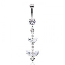 Double Leaf Drop Cubic Zirconia Belly Button Ring