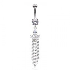 Leaf Chain Drop Cubic Zirconia Belly Button Ring